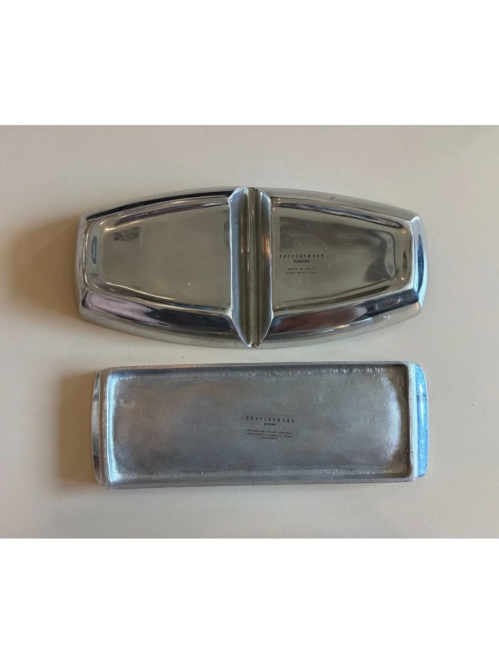 Pottery Barn Barona Cast Aluminum Serving Trays Divided Dish & Long Tray Set